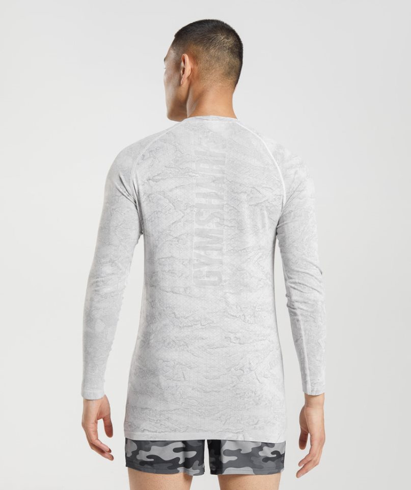 Men's Gymshark Geo Seamless Long Sleeve T-Shirts Light Grey | CA ND3170